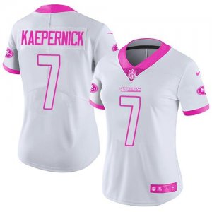 Womens Nike San Francisco 49ers #7 Colin Kaepernick White Pink Stitched NFL Limited Rush Fashion Jersey