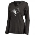 Women's Toronto Blue Jays Platinum Collection Long Sleeve V-Neck Tri-Blend T-Shirt Black