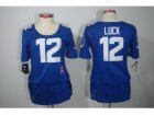 Nike Womens Indianapolis Colts #12 Andrew Luck Blue Jerseys(Elite breast Cancer Awareness)
