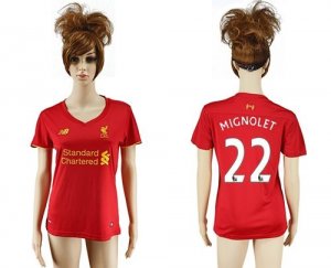 Womens Liverpool #22 Mignolet Red Home Soccer Club Jersey