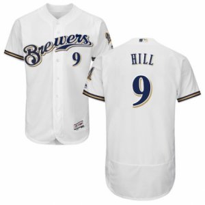 Men\'s Majestic Milwaukee Brewers #9 Aaron Hill White Royal Flexbase Authentic Collection MLB Jersey