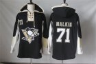 Mens Pittsburgh Penguins #71 Evgeni Malkin Black Pullover Hoodie Stitched NHL Jersey