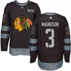 Mens Chicago Blackhawks #3 Keith Magnuson Black 1917-2017 100th Anniversary Stitched NHL Jersey