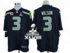Nike Seattle Seahawks #3 Russell Wilson Steel Blue With C Patch Super Bowl XLVIII NFL Game Jersey