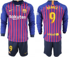 2018-19 Barcelona 9 SUAREZ Home Long Sleeve Soccer Jersey
