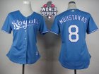Women Kansas City Royals #8 Mike Moustakas Light Blue Alternate 1 W 2015 World Series Patch Stitched MLB Jersey