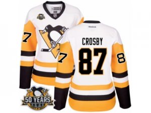 Womens Reebok Pittsburgh Penguins #87 Sidney Crosby Authentic White Away 50th Anniversary Patch NHL Jersey
