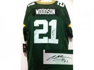 Nike Green Bay Packers #21 Charles Woodson Green Jerseys(Signed Elite)