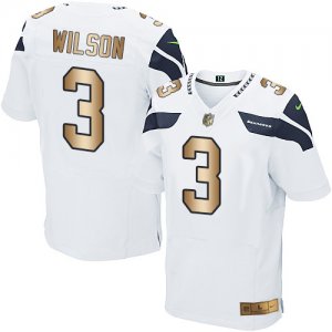 Nike Seattle Seahawks #3 Russell Wilson White Men\'s Stitched NFL Elite Gold Jersey