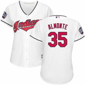 Womens Majestic Cleveland Indians #35 Abraham Almonte Authentic White Home 2016 World Series Bound Cool Base MLB Jersey