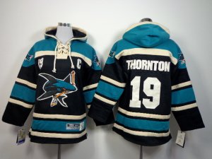 Youth nhl san jose sharks #19 joe thornton black-blue[pullover hooded sweatshirt][patch C]