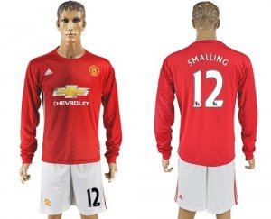 Manchester United #12 Smalling Red Home Long Sleeves Soccer Club Jersey