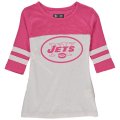 New York Jets 5th & Ocean By New Era Girls Youth Jersey 34 Sleeve T-Shirt White Pink