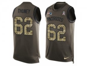 Mens Nike New England Patriots #62 Joe Thuney Limited Green Salute to Service Tank Top NFL Jersey