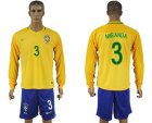 Brazil #3 Miranda Home Long Sleeves Soccer Country Jersey