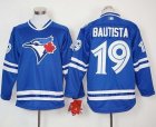 Men Toronto Blue Jays #19 Jose Bautista Blue Long Sleeve Stitched MLB Jersey