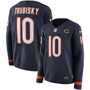 Nike Bears #10 Mitchell Trubisky Navy Therma Long Sleeve Jersey