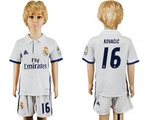 Real Madrid #16 Kovacic White Home Kid Soccer Club Jersey