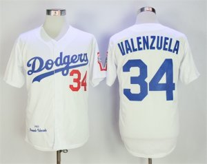 Dodgers #34 Fernando Valenzuela White 1981 Throwback Jerse