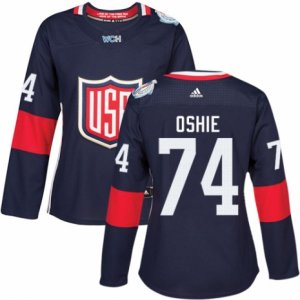 Women\'s Adidas Team USA #74 T. J. Oshie Premier Navy Blue Away 2016 World Cup Hockey Jersey