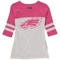 Philadelphia Eagles 5th & Ocean By New Era Girls Youth Jersey 34 Sleeve T-Shirt White Pink