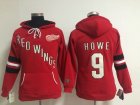 NHL Detroit Red Wings #9 Gordie Howe red jerseys (pullover hooded sweatshirt)