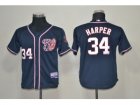 youth mlb jerseys washington nationals #34 harper blue