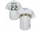 Youth Milwaukee Brewers #22 Matt Garza White Strip Cool Base Stitched MLB Jersey