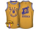Mens Adidas Golden State Warriors #9 Andre Iguodala Swingman Gold Throwback The City 2017 The Finals Patch NBA Jersey