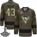 Mens Reebok Pittsburgh Penguins #43 Conor Sheary Premier Green Salute to Service 2016 Stanley Cup Champions NHL Jersey