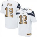 Nike Seattle Seahawks #12 Fan White Men's Stitched NFL Elite Gold Jersey