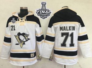 Pittsburgh Penguins #71 Evgeni Malkin White Sawyer Hooded Sweatshirt 2016 Stanley Cup Final Patch Stitched NHL Jersey