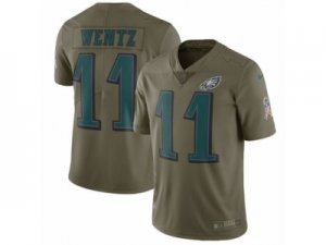 Men Nike Philadelphia Eagles #11 Carson Wentz Limited Olive 2017 Salute to Service NFL Jersey