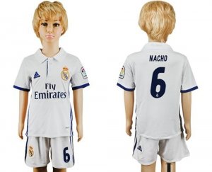 Real Madrid #6 Nacho White Home Kid Soccer Club Jersey