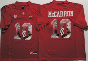 Alabama Crimson Tide 10 AJ McCarron Red With Silver Logo Portrait Number College Jersey