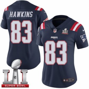 Womens Nike New England Patriots #83 Lavelle Hawkins Limited Navy Blue Rush Super Bowl LI 51 NFL Jersey