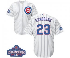 Youth Majestic Chicago Cubs #23 Ryne Sandberg Authentic White Home 2016 World Series Champions Cool Base MLB Jersey