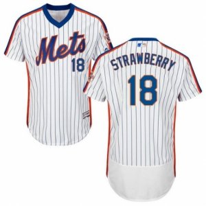 Men\'s Majestic New York Mets #18 Darryl Strawberry White Royal Flexbase Authentic Collection MLB Jersey