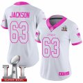 Womens Nike New England Patriots #63 Tre Jackson Limited White Pink Rush Fashion Super Bowl LI 51 NFL Jersey
