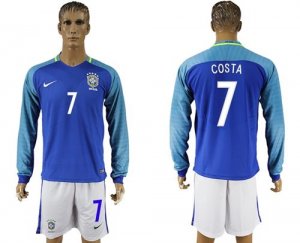 Brazil #7 Costa Away Long Sleeves Soccer Country Jersey