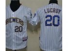 Youth Milwaukee Brewers #20 Lucroy White Blue Jerseys(Strip)