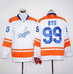 Los Angeles Dodgers #99 Hyun-Jin Ryu White Orange Long Sleeve Stitched MLB Jersey