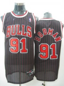 Chicago Bulls #91 RODMAN Black(pinstripes)