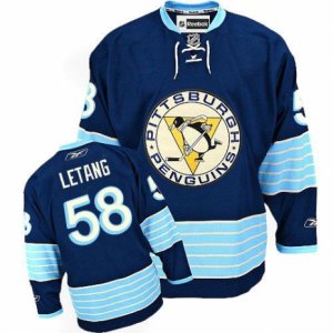 Youth Reebok Pittsburgh Penguins #58 Kris Letang Authentic Navy Blue Third Vintage NHL Jersey