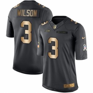 Men\'s Nike Seattle Seahawks #3 Russell Wilson Limited Black Gold Salute to Service NFL Jersey