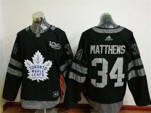 Maple Leafs #34 Auston Matthews Black 1917-2017 100th Anniversary Adidas Jersey