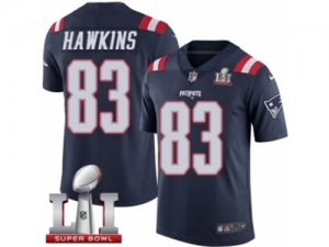 Mens Nike New England Patriots #83 Lavelle Hawkins Limited Navy Blue Rush Super Bowl LI 51 NFL Jersey