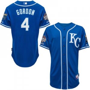 Men Kansas City Royals #4 lex Gordon Royal Cool Base 2015 World Series Champions Patch MLB Jersey