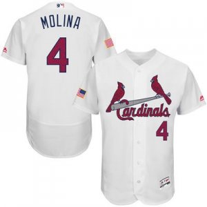 Mens St. Louis Cardinals #4 Yadier Molina White Stitched 2016 Fashion Stars & Stripes Flex Base Baseball Jersey