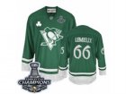 Mens Reebok Pittsburgh Penguins #66 Mario Lemieux Premier Green St Pattys Day 2017 Stanley Cup Champions NHL Jersey